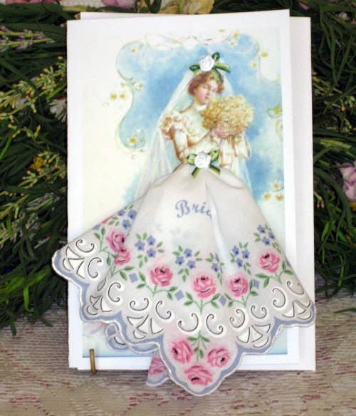 MOMENTS IN THYME - June Lovely Bride Hankie Card: White Hankie