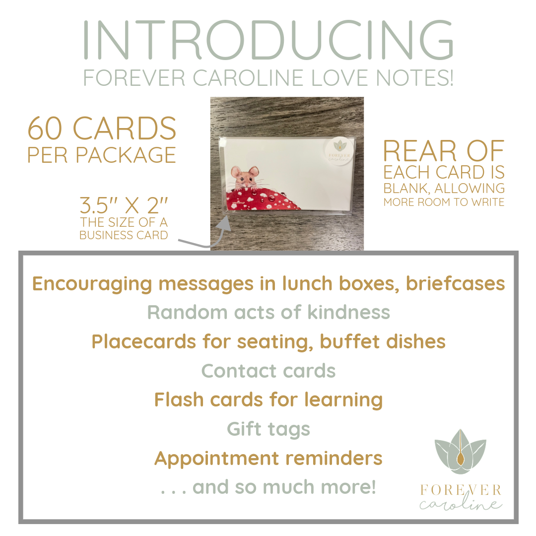 Forever Caroline LLC - Mouse & Red Toadstool Tiny Cards | Pack of 60 "Love Notes"