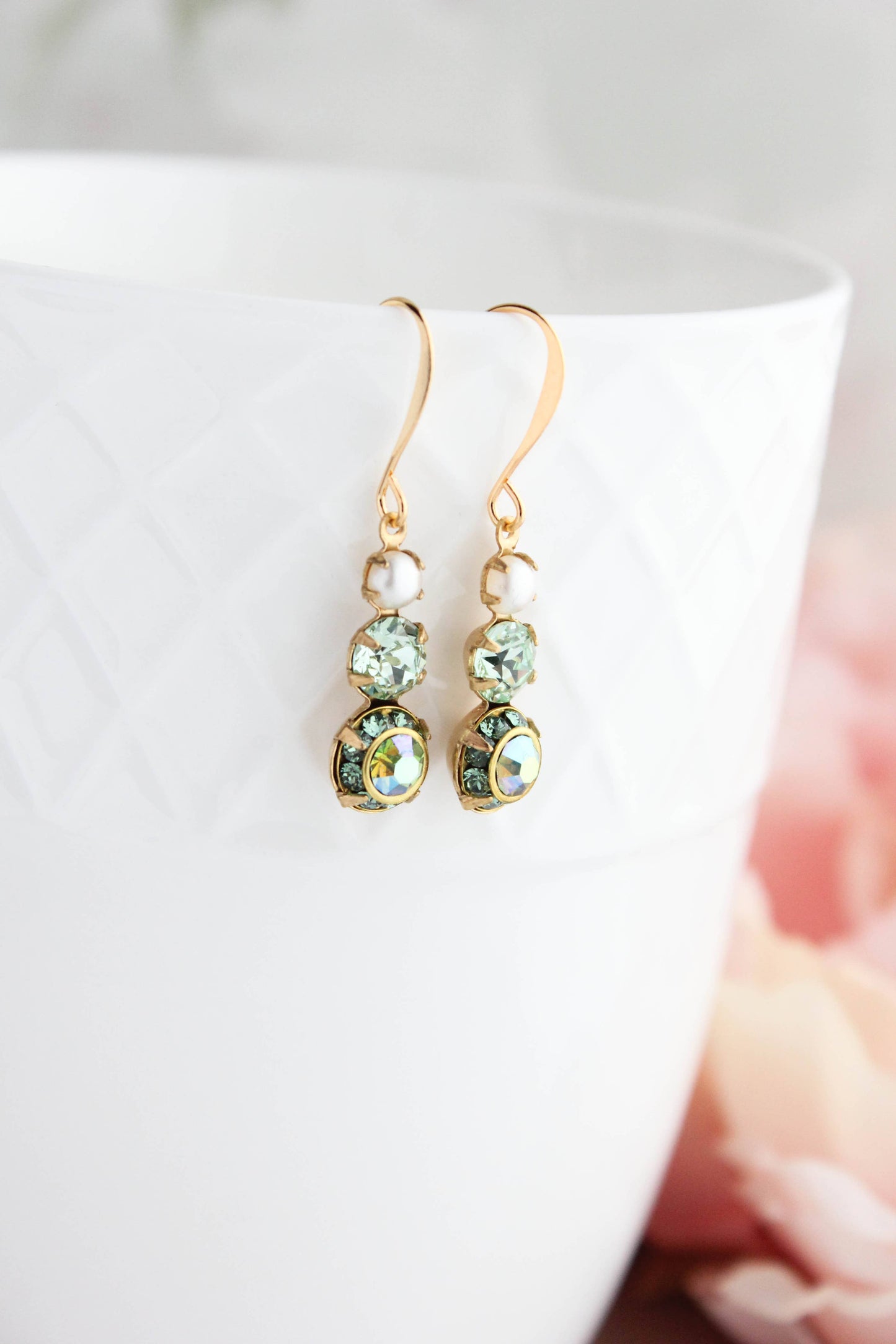 A Pocket of Posies - Peridot Green Earrings | Pearl Earrings | Sparkly Drops