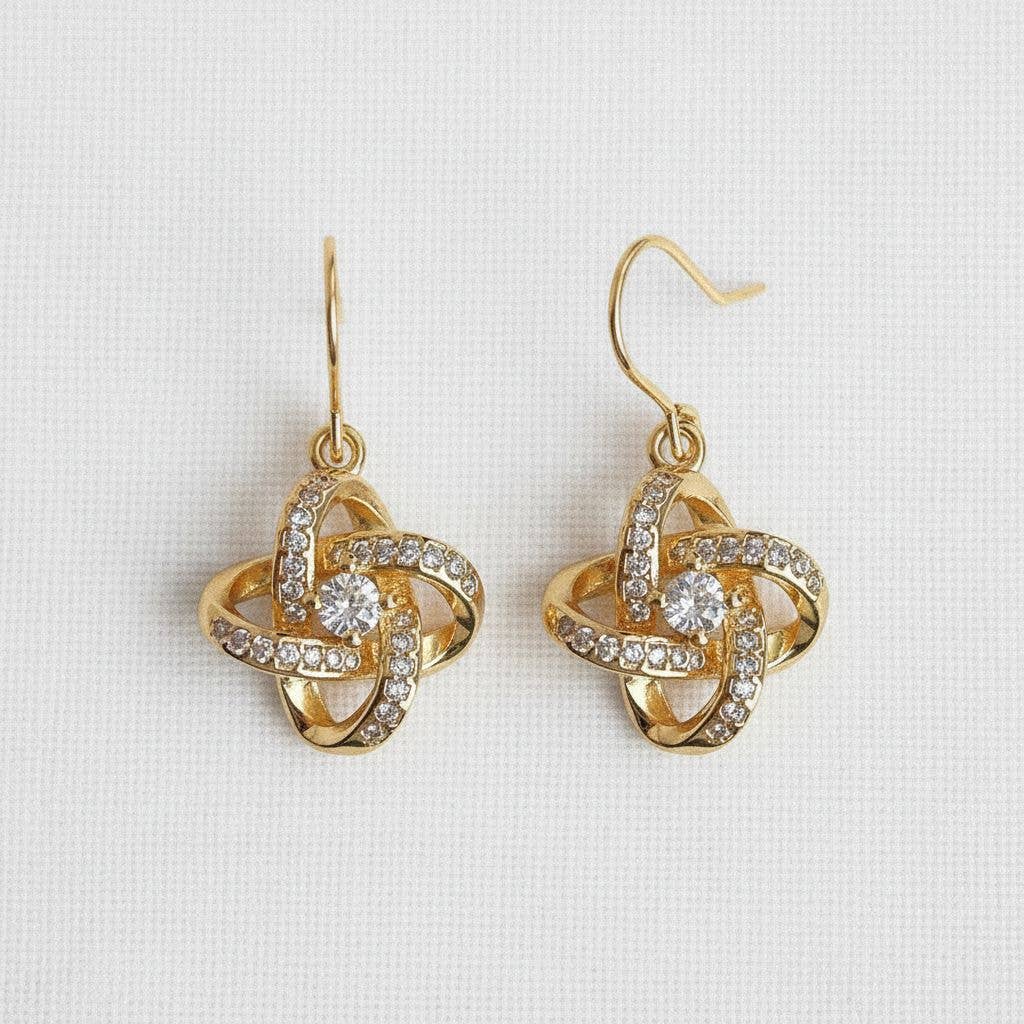 Ellemadera - Gold Plated Pinwheel Cubic Zirconia Earrings