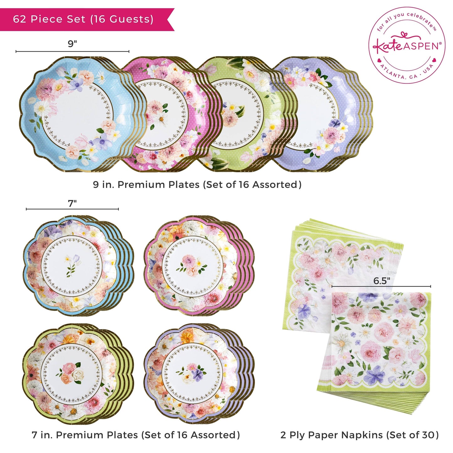 Kate Aspen - Tea Time Party 78 Piece Party Tableware Set (16 Guests)
