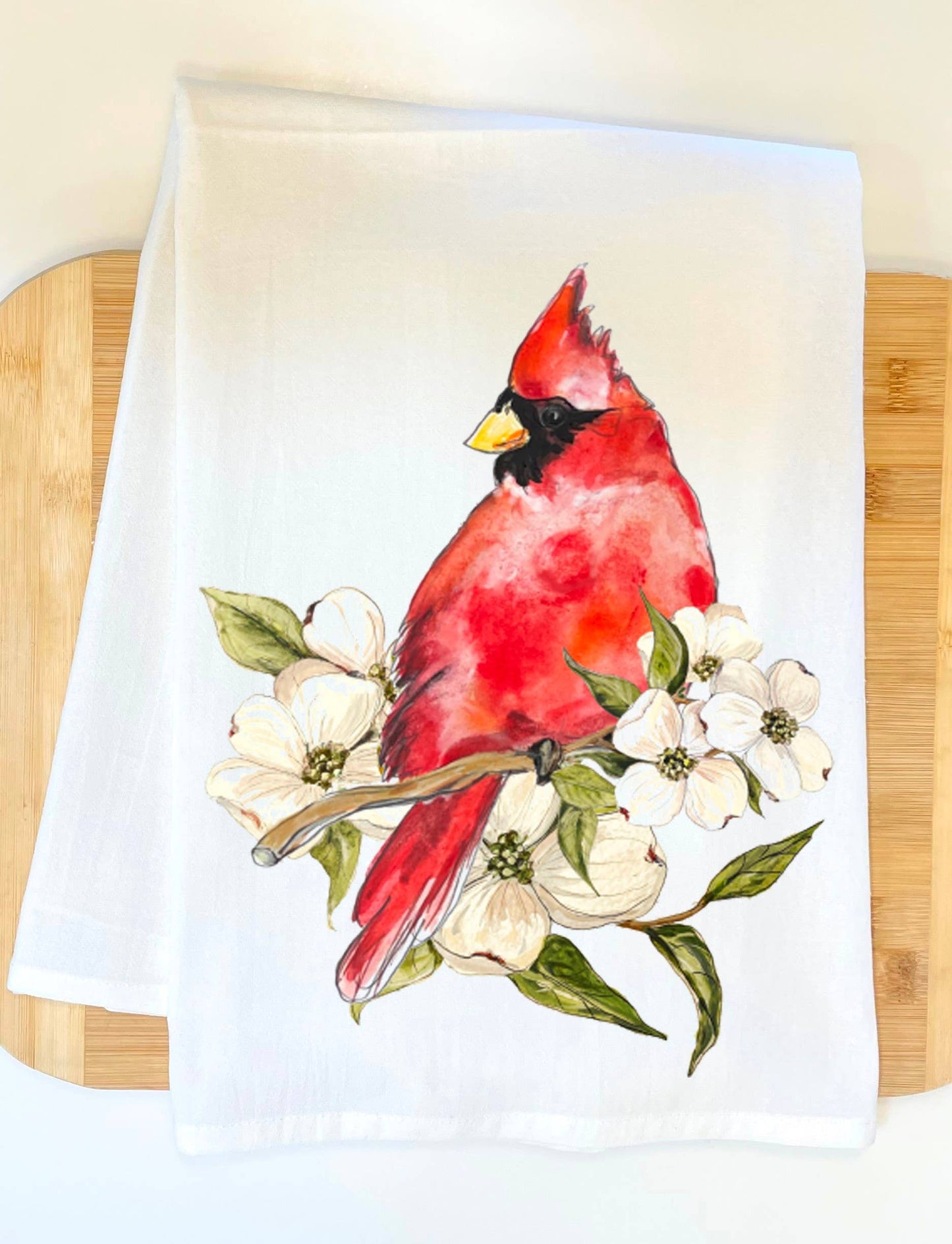 Pamela Cassidy Designs - Cardinal with Flowering Dogwood Kitchen Towel