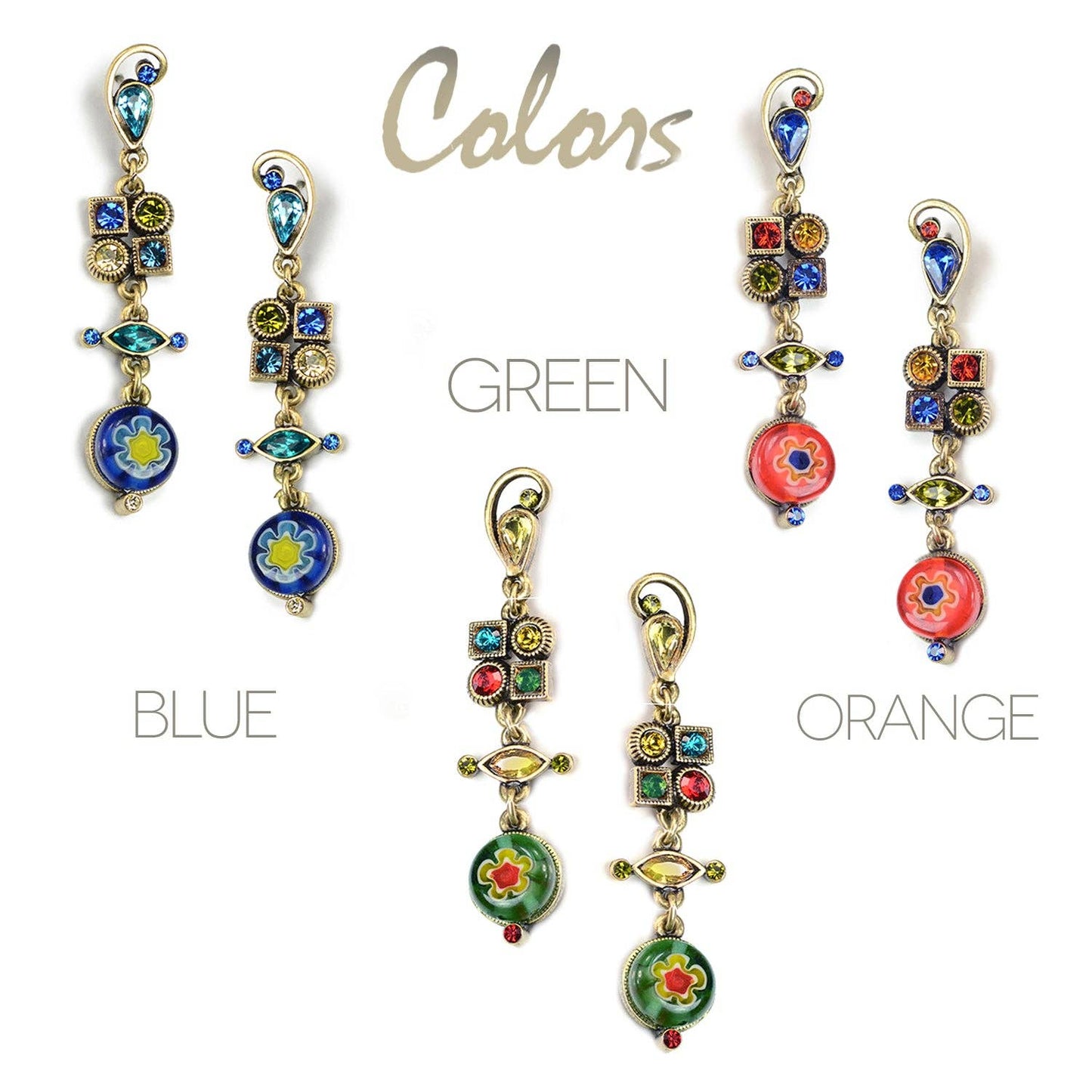 Sweet Romance Jewelry - Millefiori Glass Modern Art Earrings E512: BL - Blue