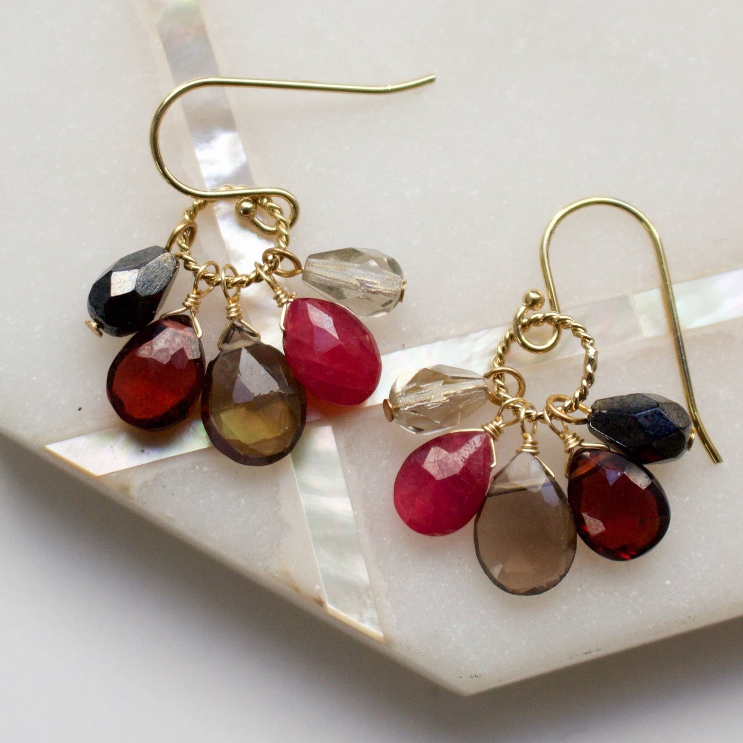 a.v. max - Semi Precious Cluster Earrings: Black/Star Qtz