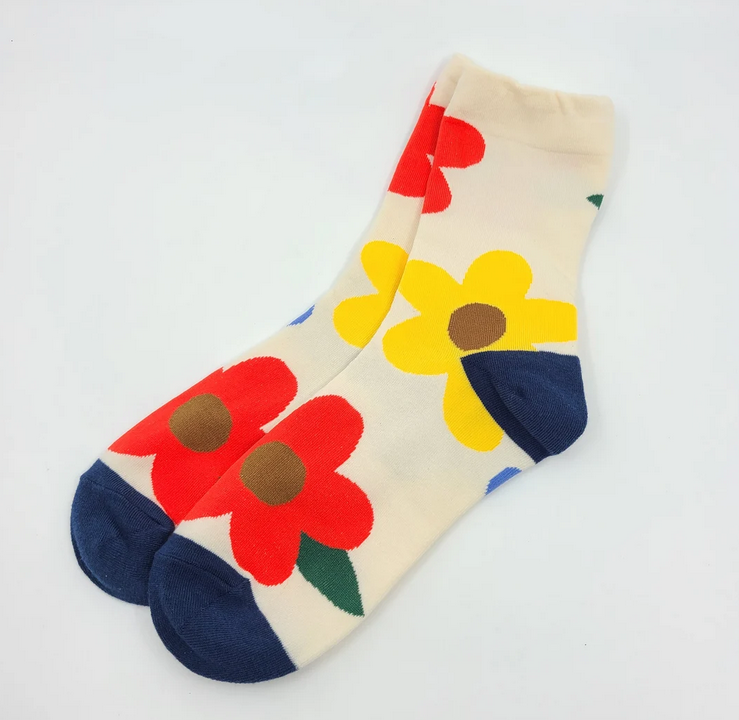 Comfortarians - Women's Patterned Socks, Knitted Socks, Floral Design Socks: Navy