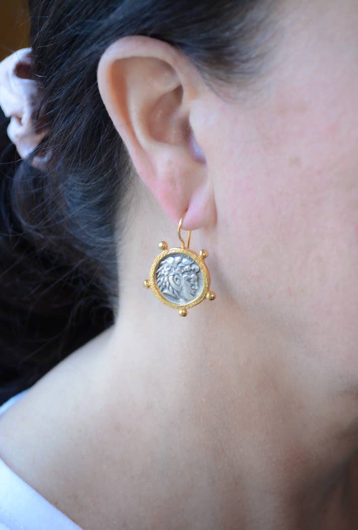 AJS Design Studio - 2 tone gold and rhodium Roman coin earring