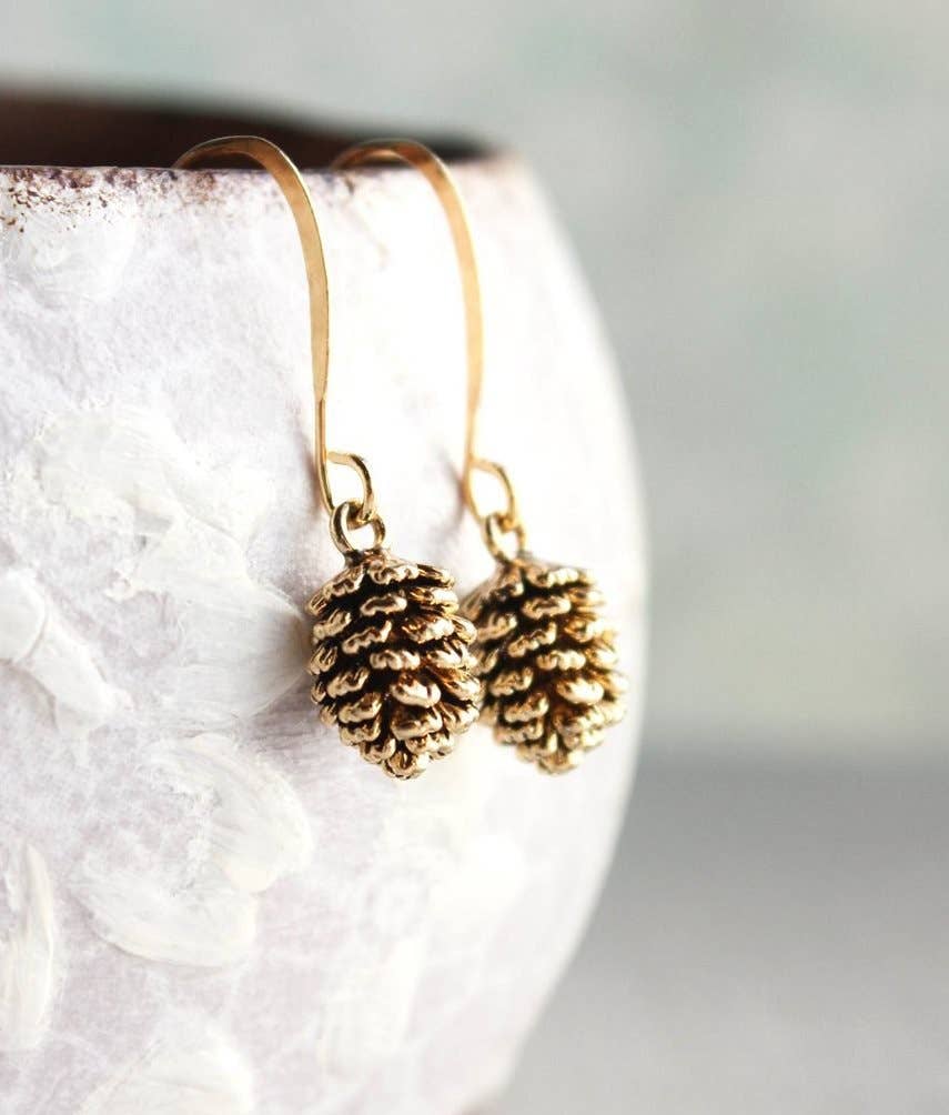 A Pocket of Posies - Rose Gold Pinecone Earrings: Antiqued Rose Gold