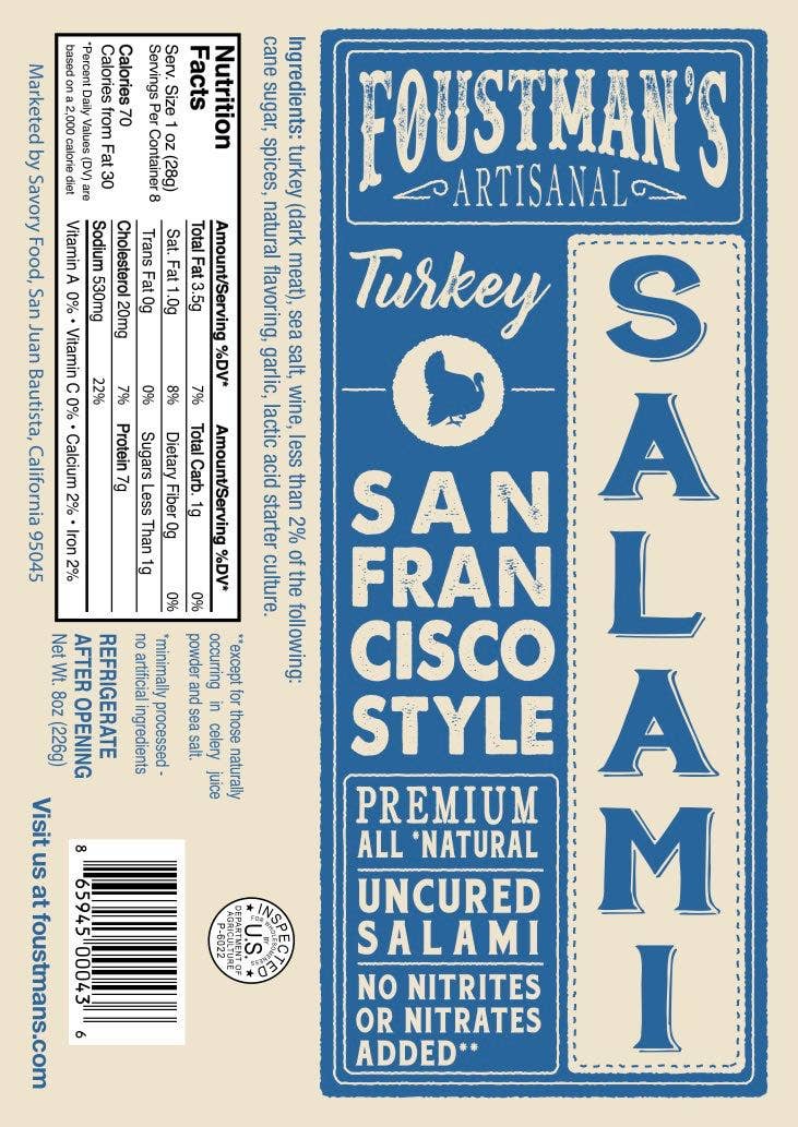 Foustman's Salami - TURKEY SAN FRANCISCO STYLE | FOUSTMAN'S UNCURED SALAMI
