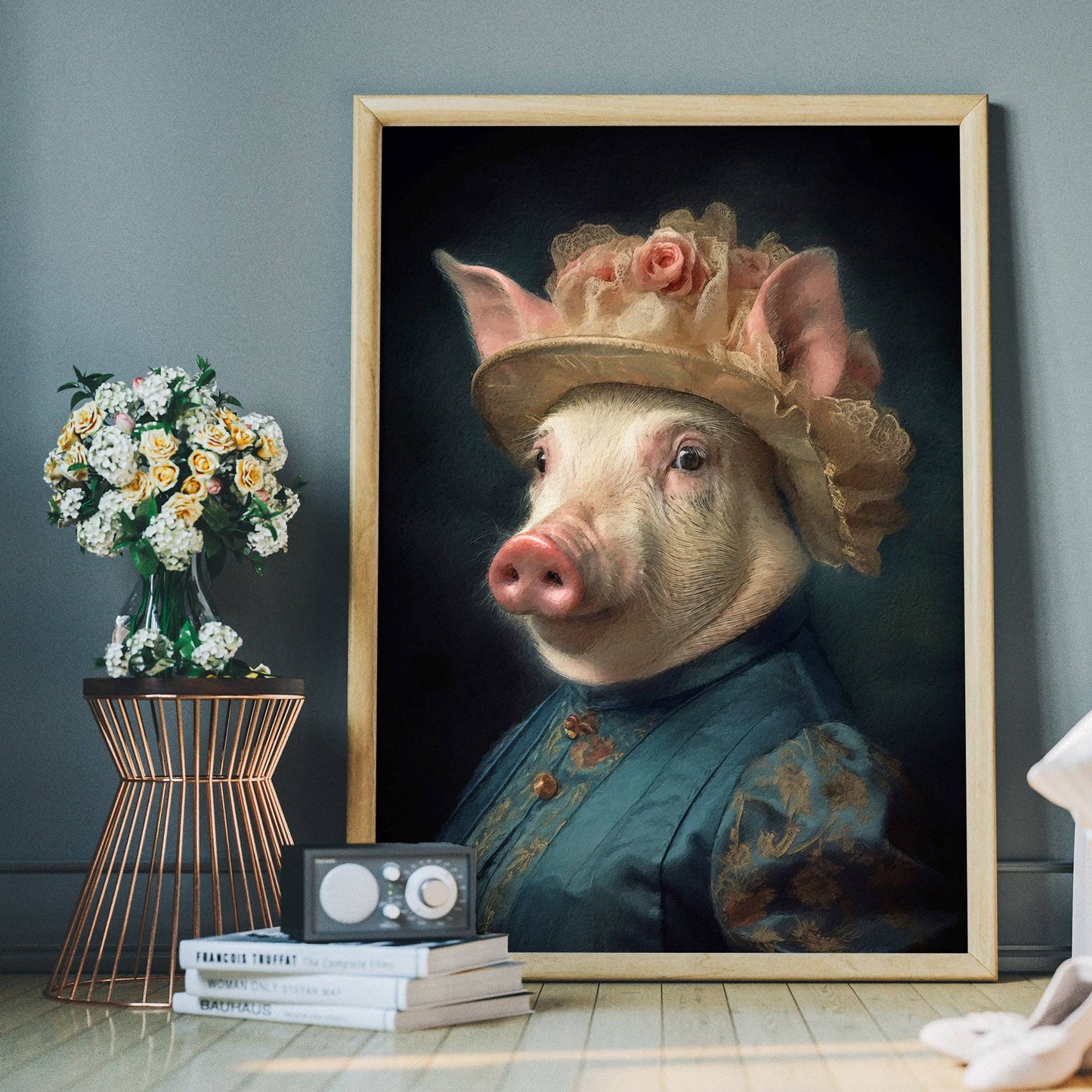 Ink & Drop - Pig Lady Animal Portrait Print: 11 ¾ x 15 ¾ in | 30x40 cm / Matte
