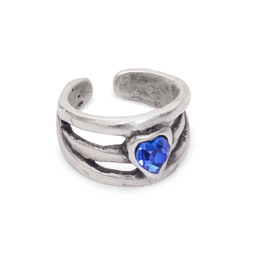 Chanour - Handmade Night Blue Heart Crystal Brass Ring - 6921