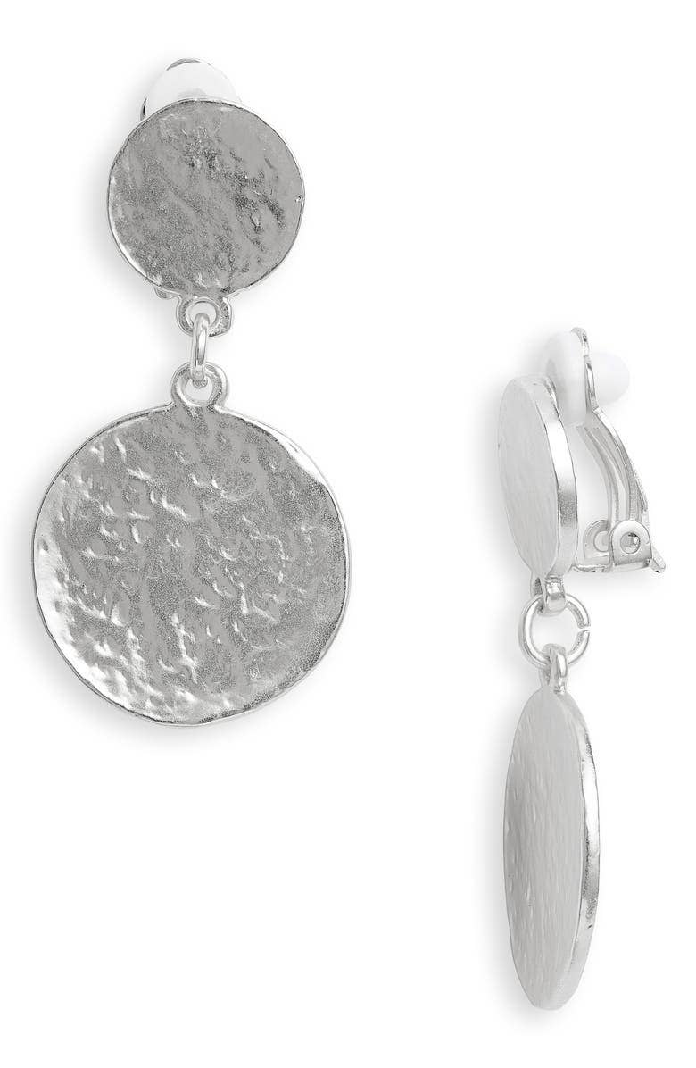KARINE SULTAN - Hammered flat coin drop clip on earrings