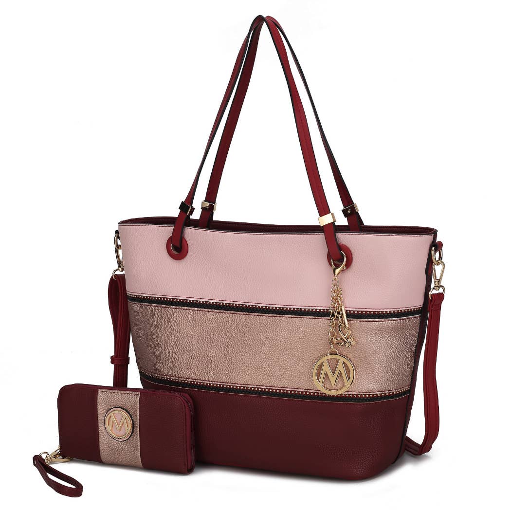 MKF Collection - Vallie Color-Block Vegan Leather Women Tote Handbag by Mia K: Charcoal-Pewter-Denim