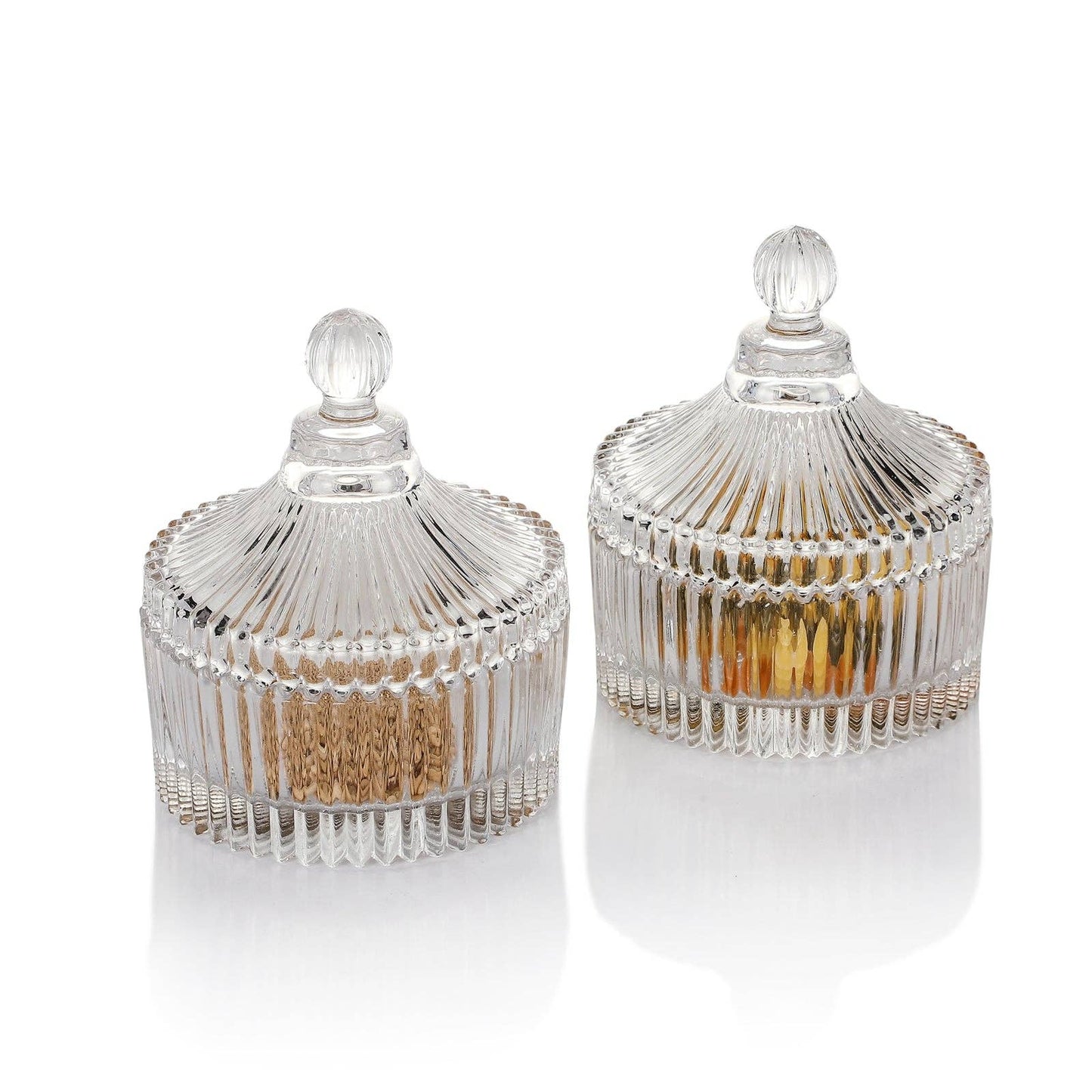 Everest Global - Crystal Clear Castle Glass Candy Jar with Lid set of 2: Ø4.1" x 4.7" H