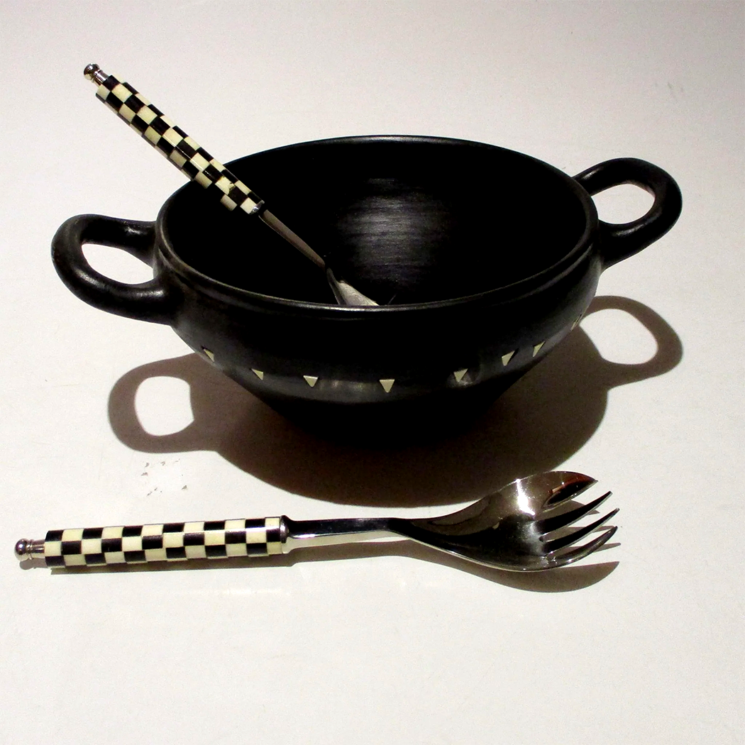Shastra Home - Chic Checker 2-Piece Salad Server Set