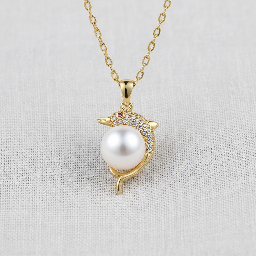 camilla dovey - Leaping Dolphin and Pearl Pendant Necklace