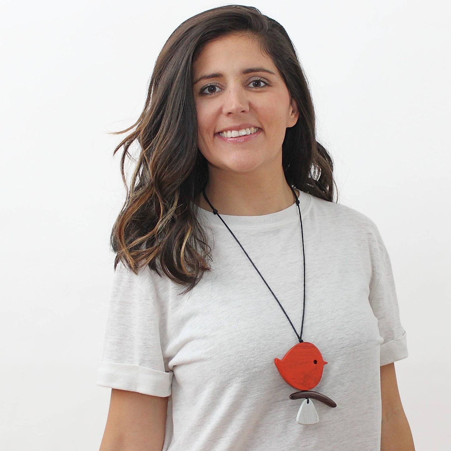 Sylca Designs - Orange Robin On A Branch Necklace