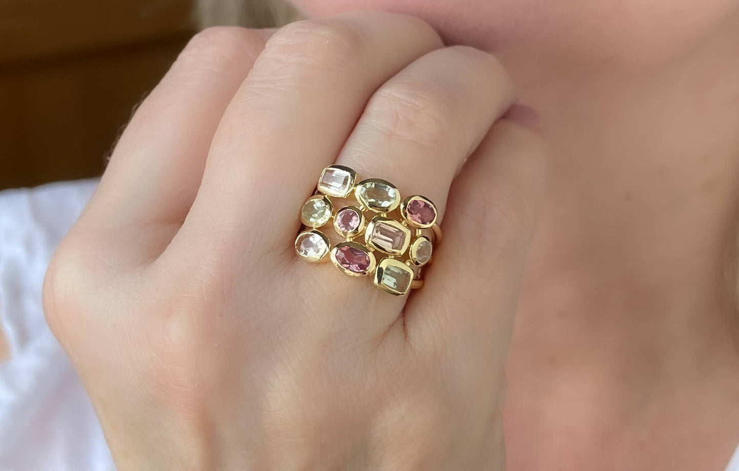 AJS Design Studio -
Elegant Trio Gemstone Ring: Size 6