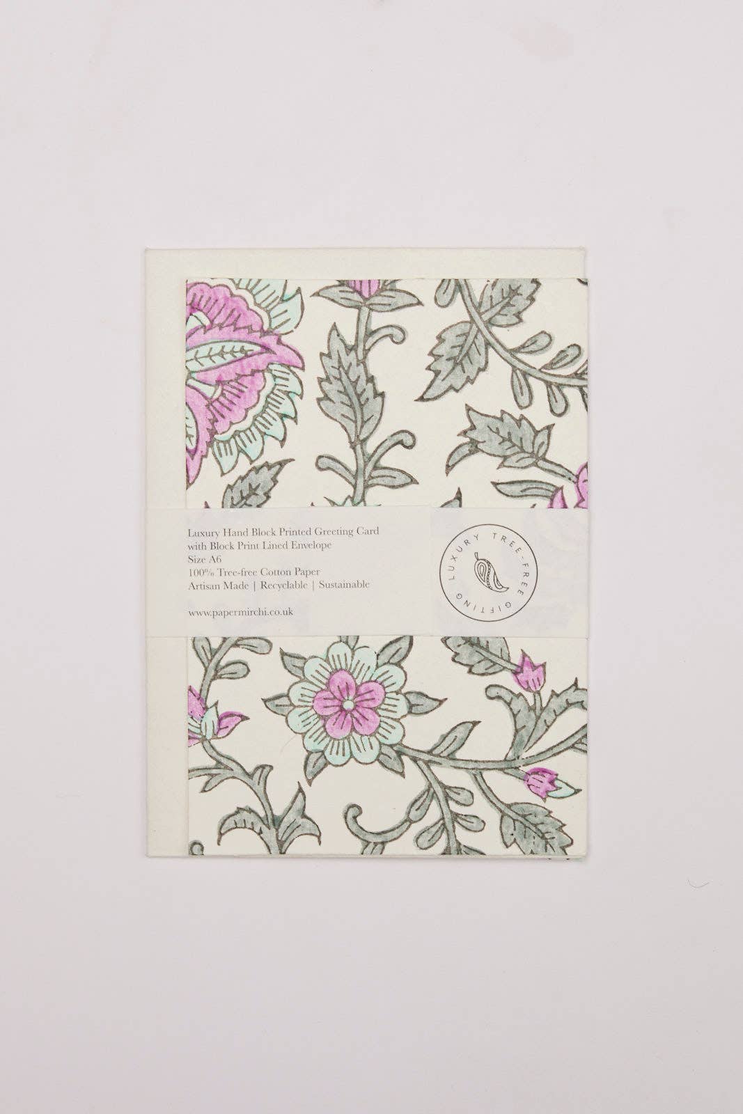 Paper Mirchi - Hand Block Printed Greeting Card - Flora Teal