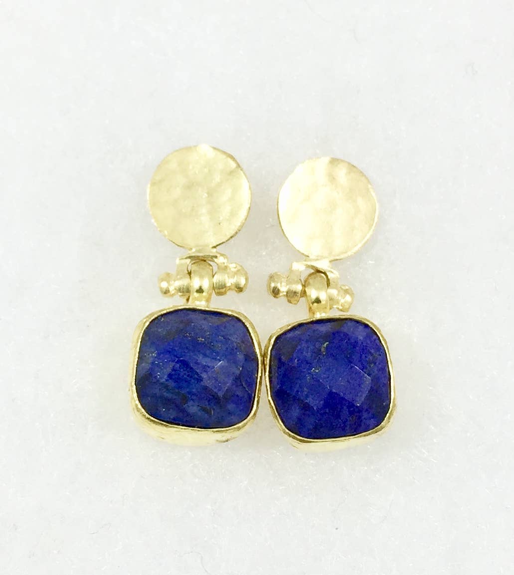 AJS Design Studio - Cushion cut lapis earring with hammered post