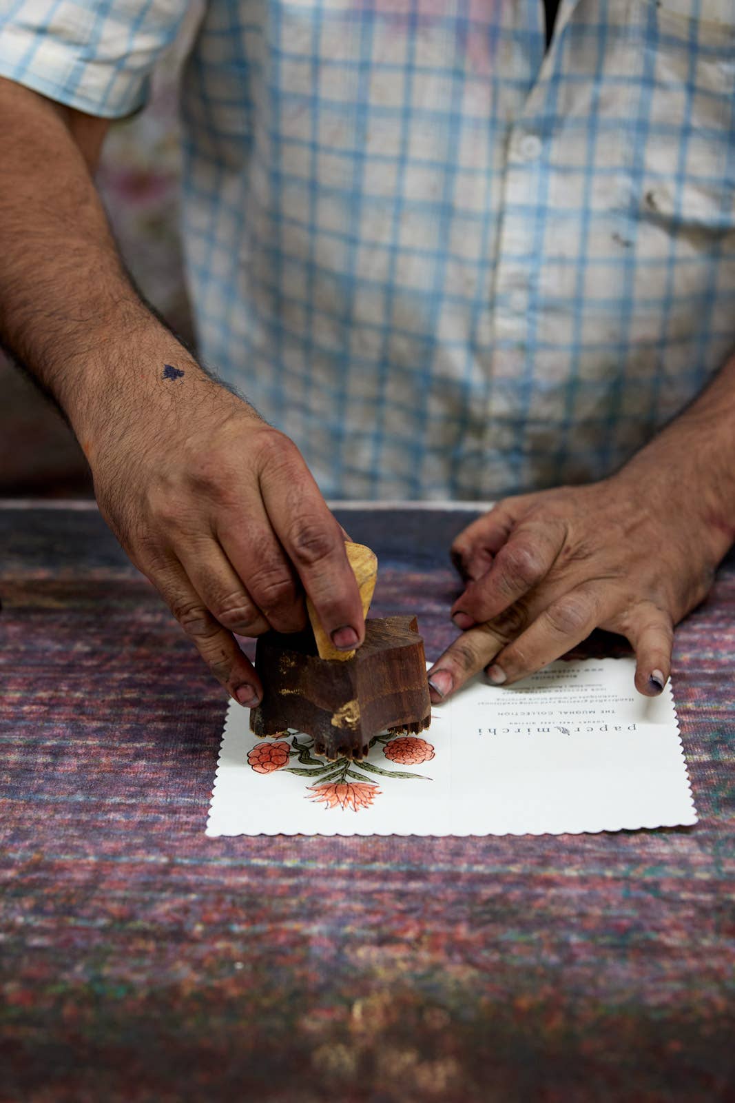 Paper Mirchi - Hand Block Printed Greeting Card - GC Kamal Coral