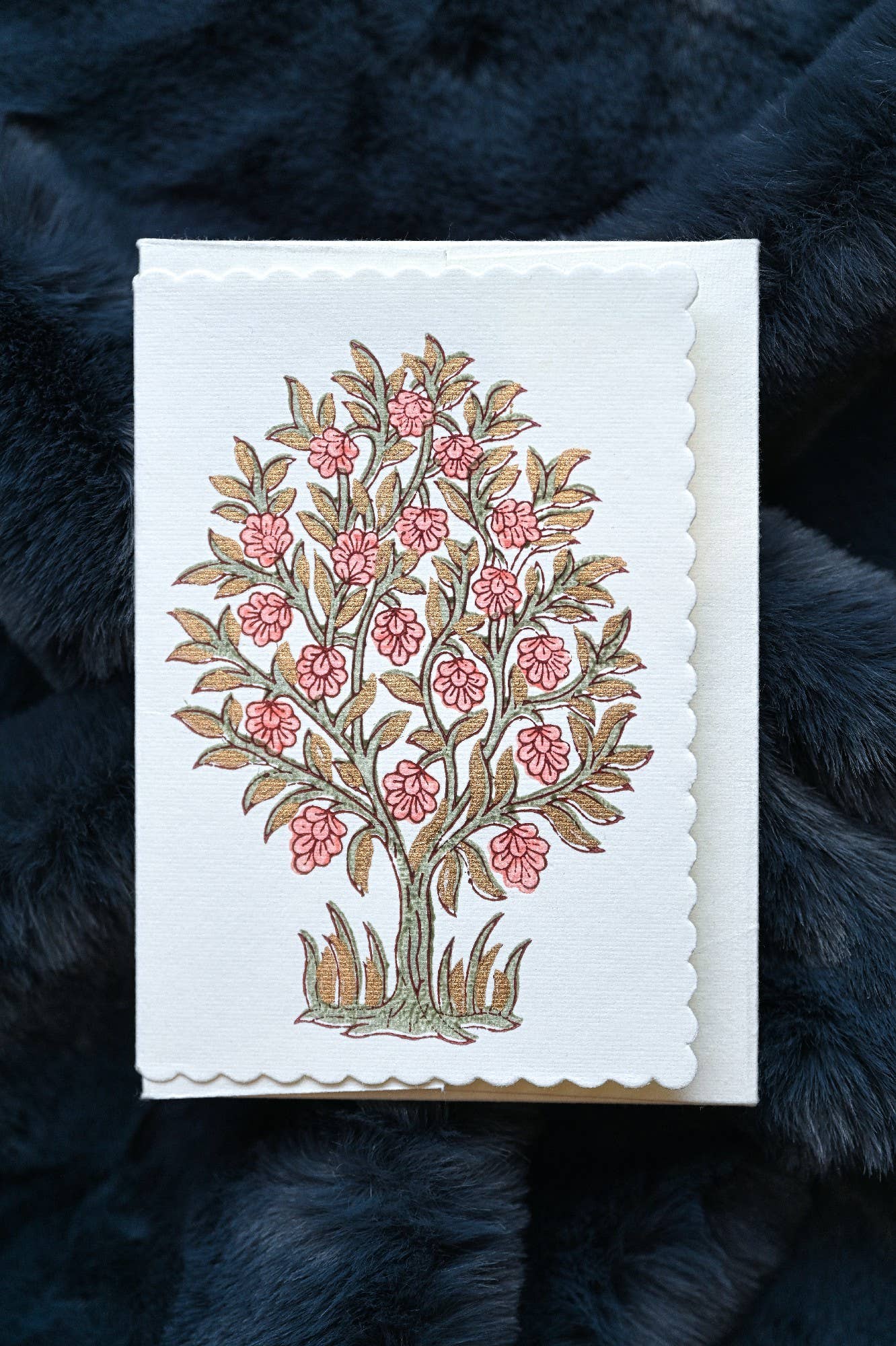 Paper Mirchi - Hand Block Printed Greeting Card - GC Mogra Coral