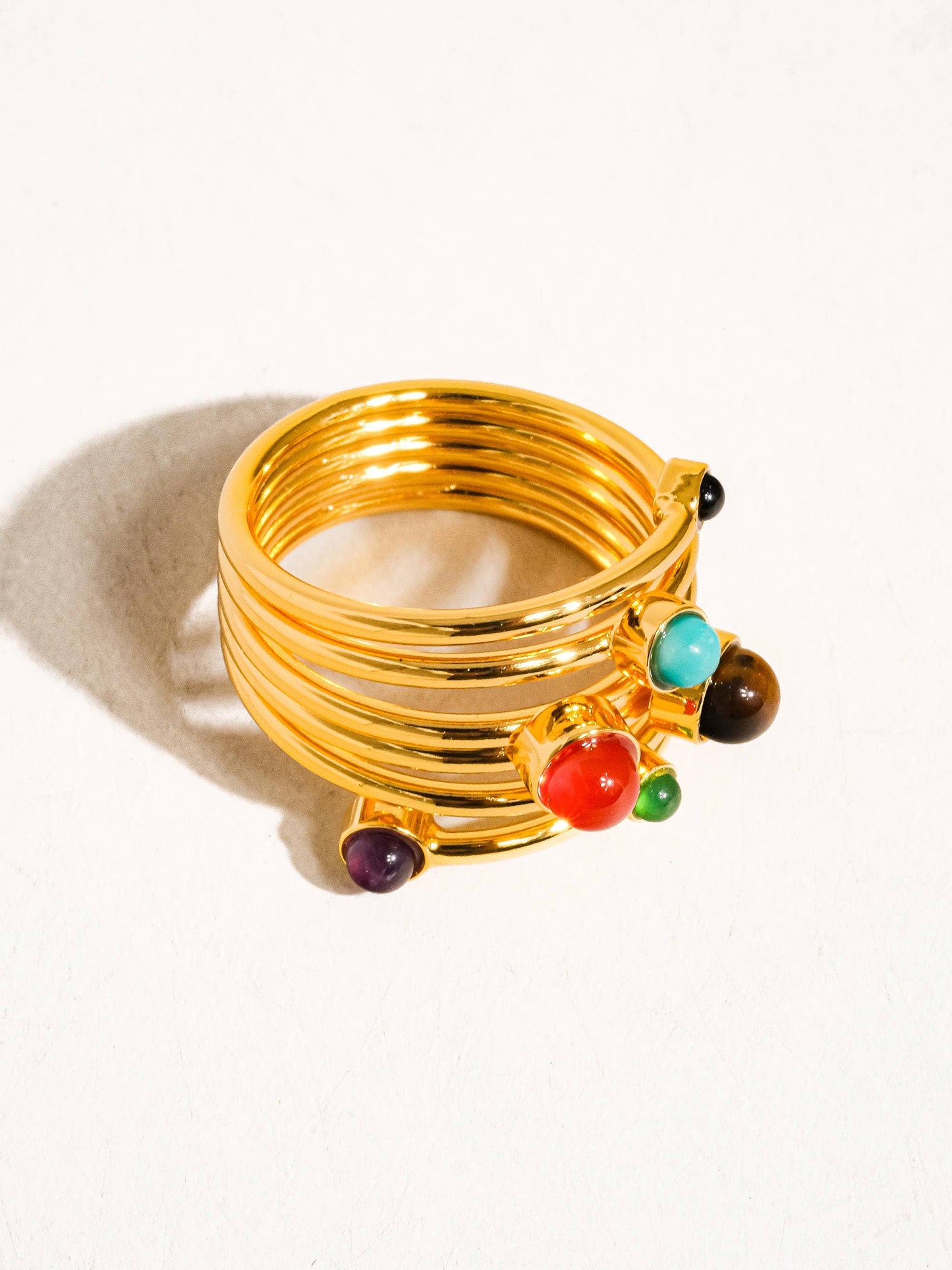 Flânerie by MAIQ - Teigan 18K Gold Multi Color Stone Layered Ring: Multi-Colored