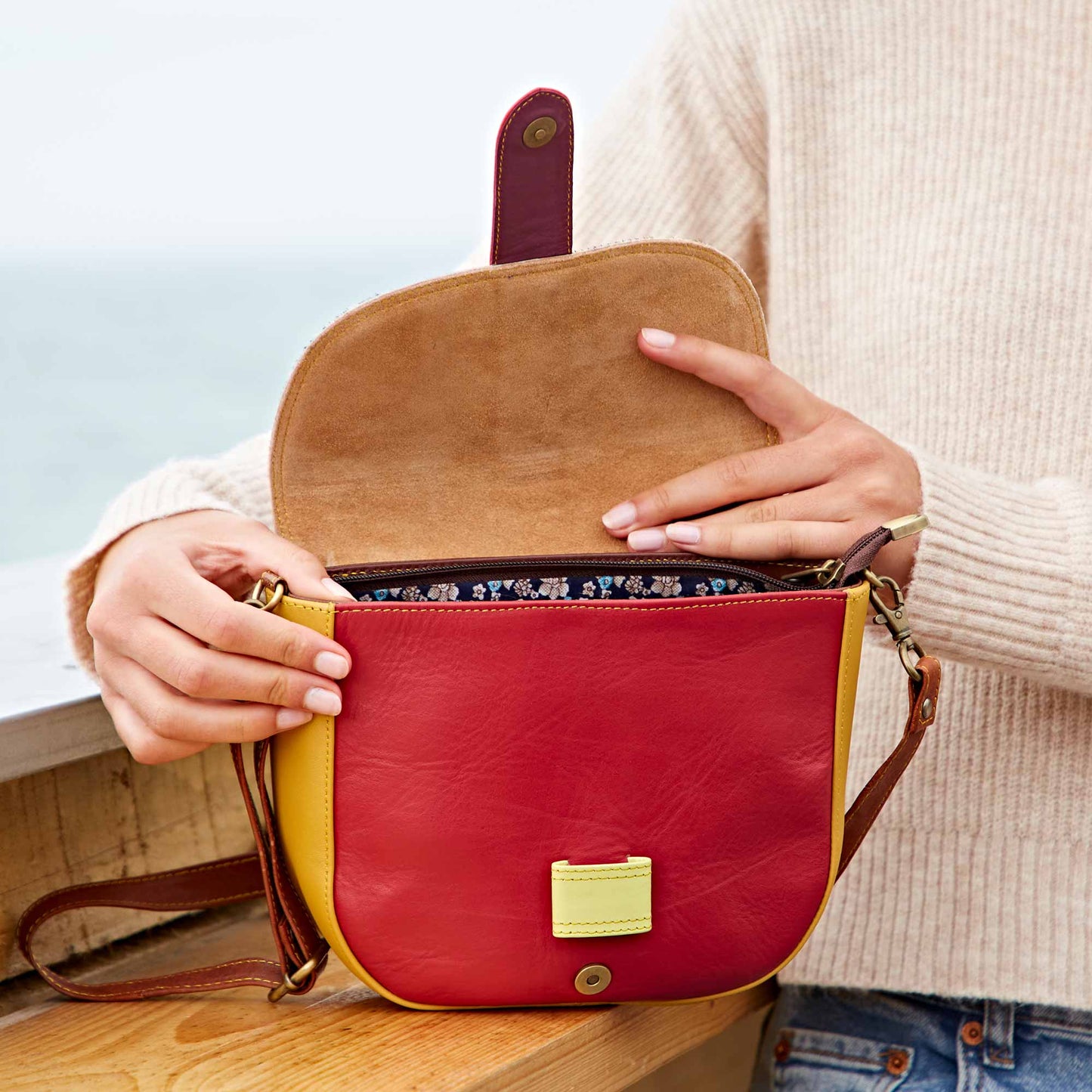 The Paper High Gift Company Limited - Recycled Leather Multicoloured Crossbody Bag - Handmade