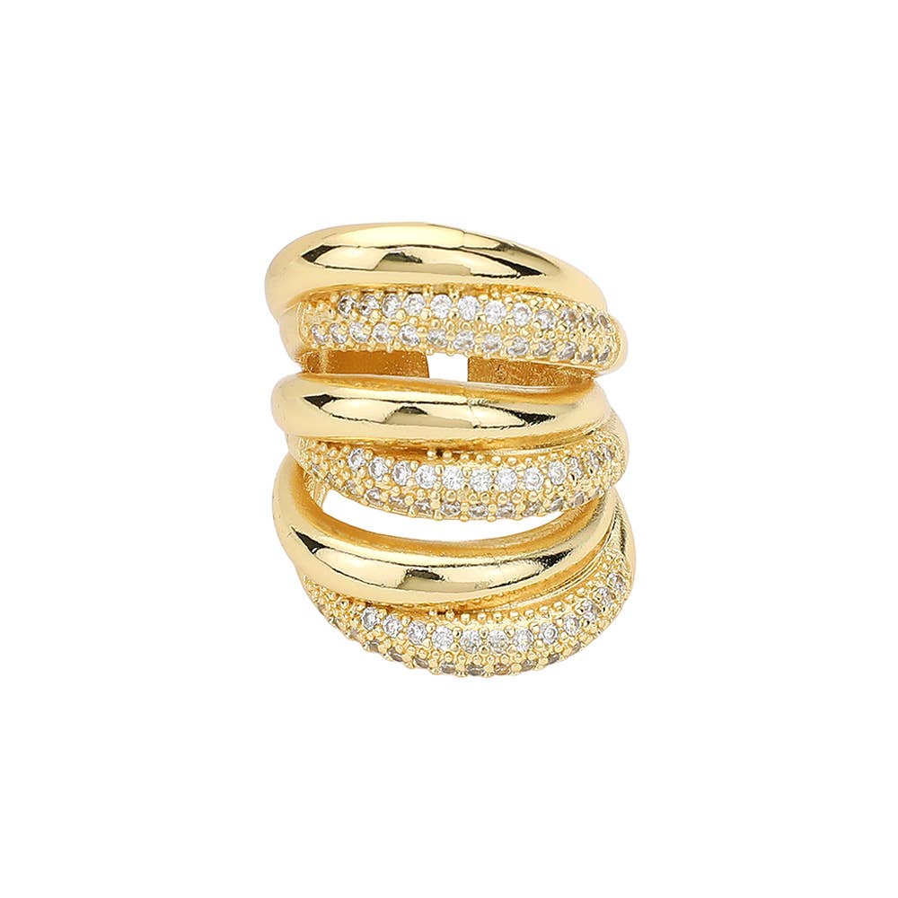 Wona Trading, Inc. - CZ Stone Paved Brass Metal Chunky Stack Ring