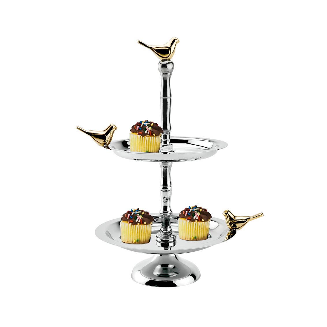 Godinger - Two Tier Cake Stand with Bird Accents