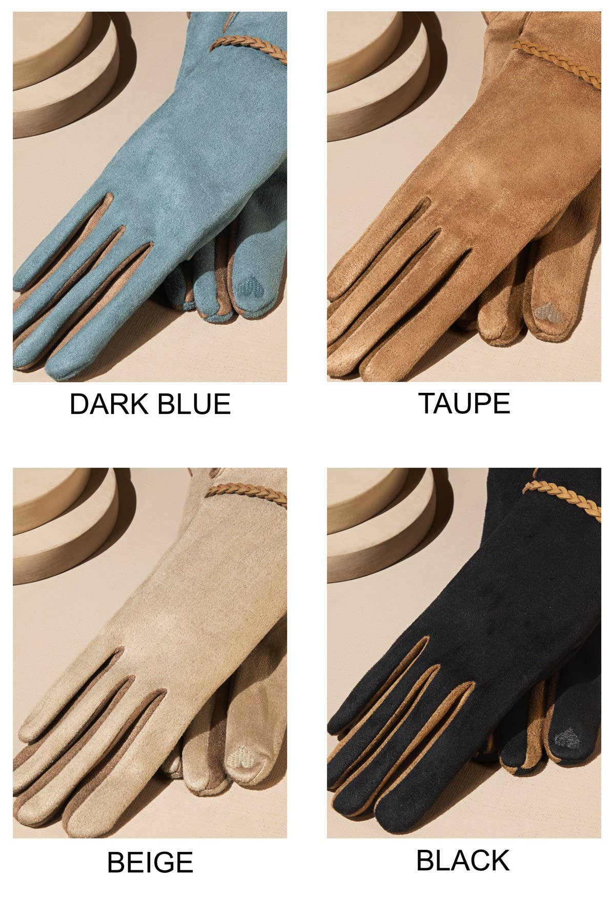 Shop Neighbors - Suede Smart Touch Gloves with Braided Band : TAUPE