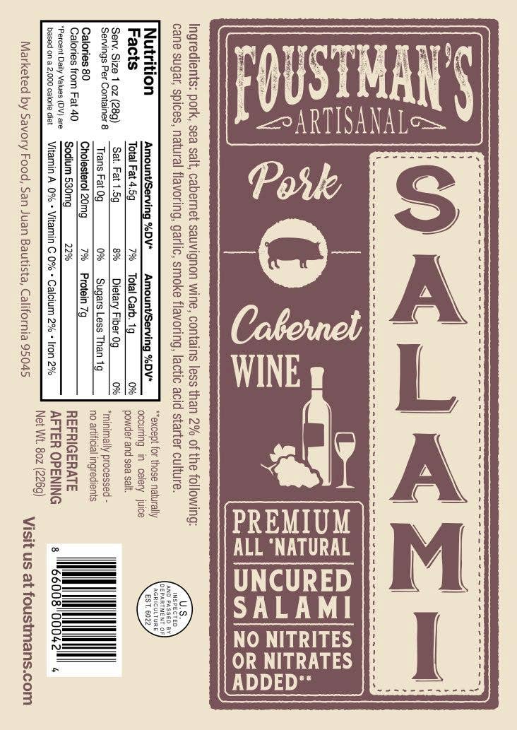 Foustman's Salami - PORK CABERNET WINE | FOUSTMAN'S ALL-NATURAL UNCURED SALAMI