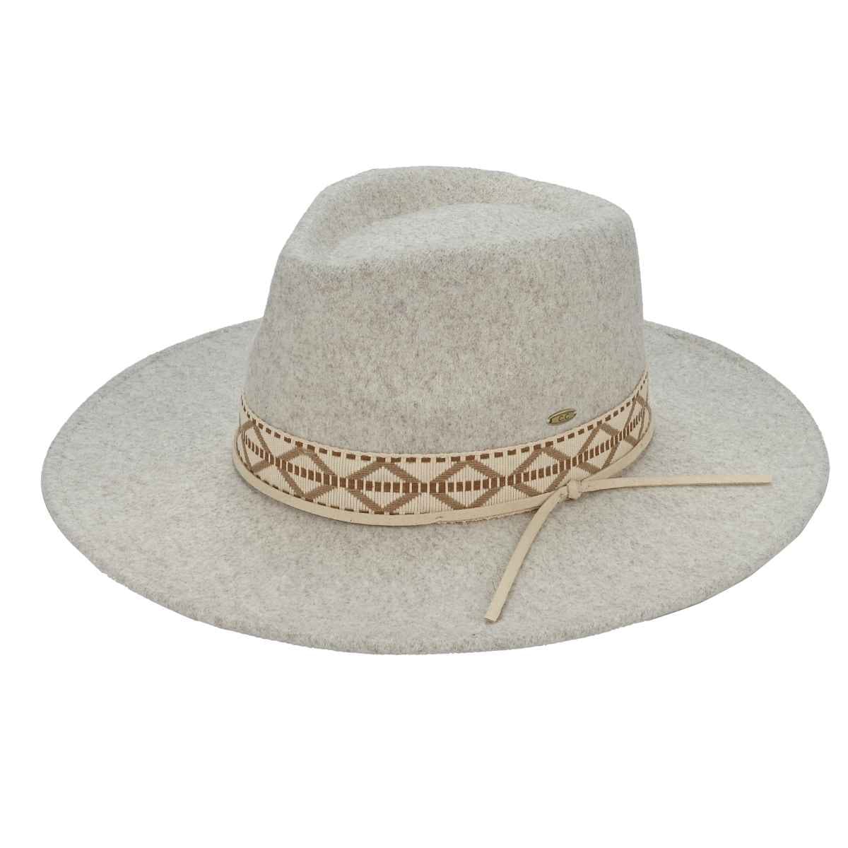 MiMi Wholesale - VFE0005 Geometric Band Felt Panama Hat: Heather Taupe