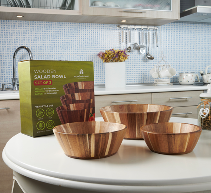 Woodenhouse - Wooden Salad Bowls - Round set of 3