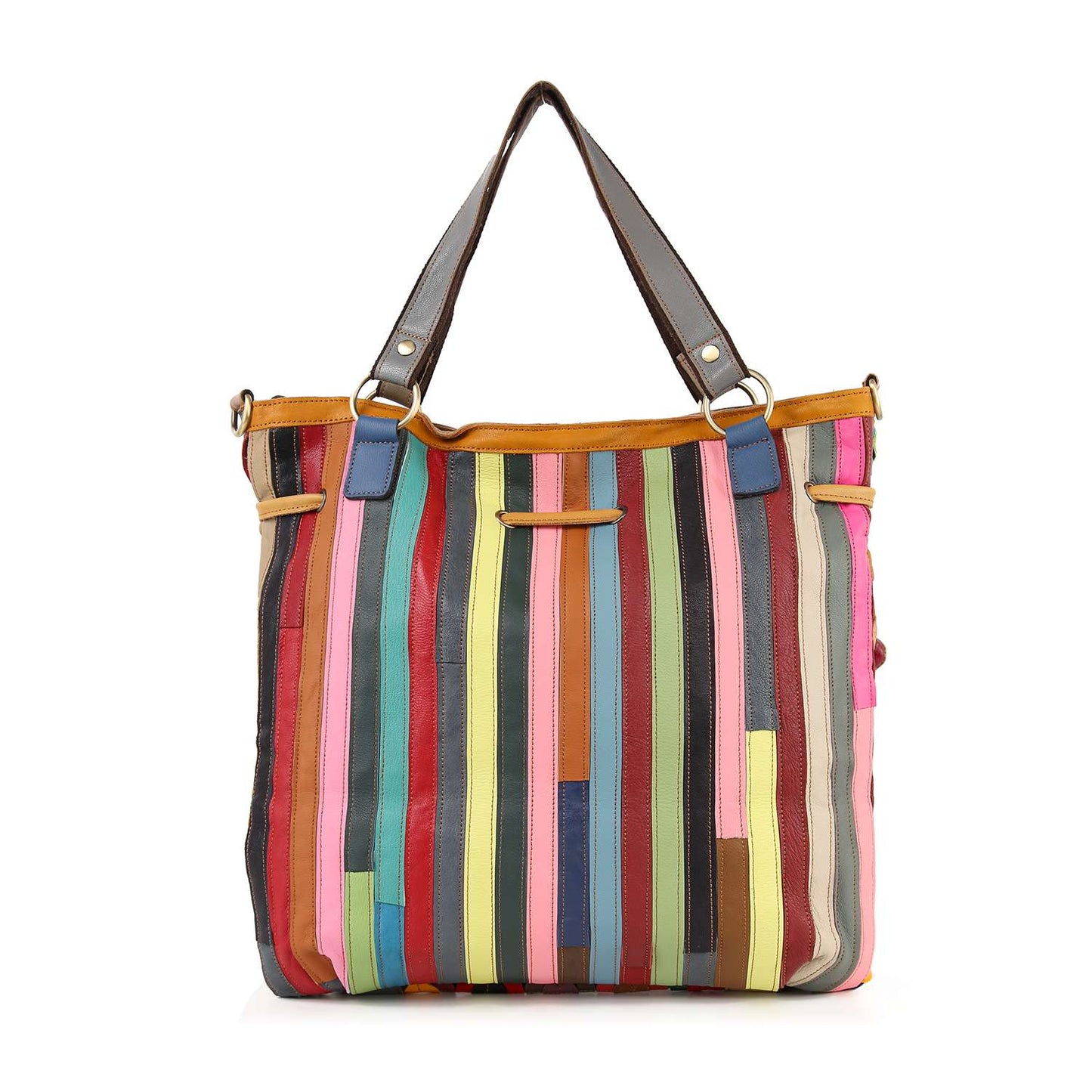 Handbag Express - Genuine Leather Oversized Tote Handbag: Multi