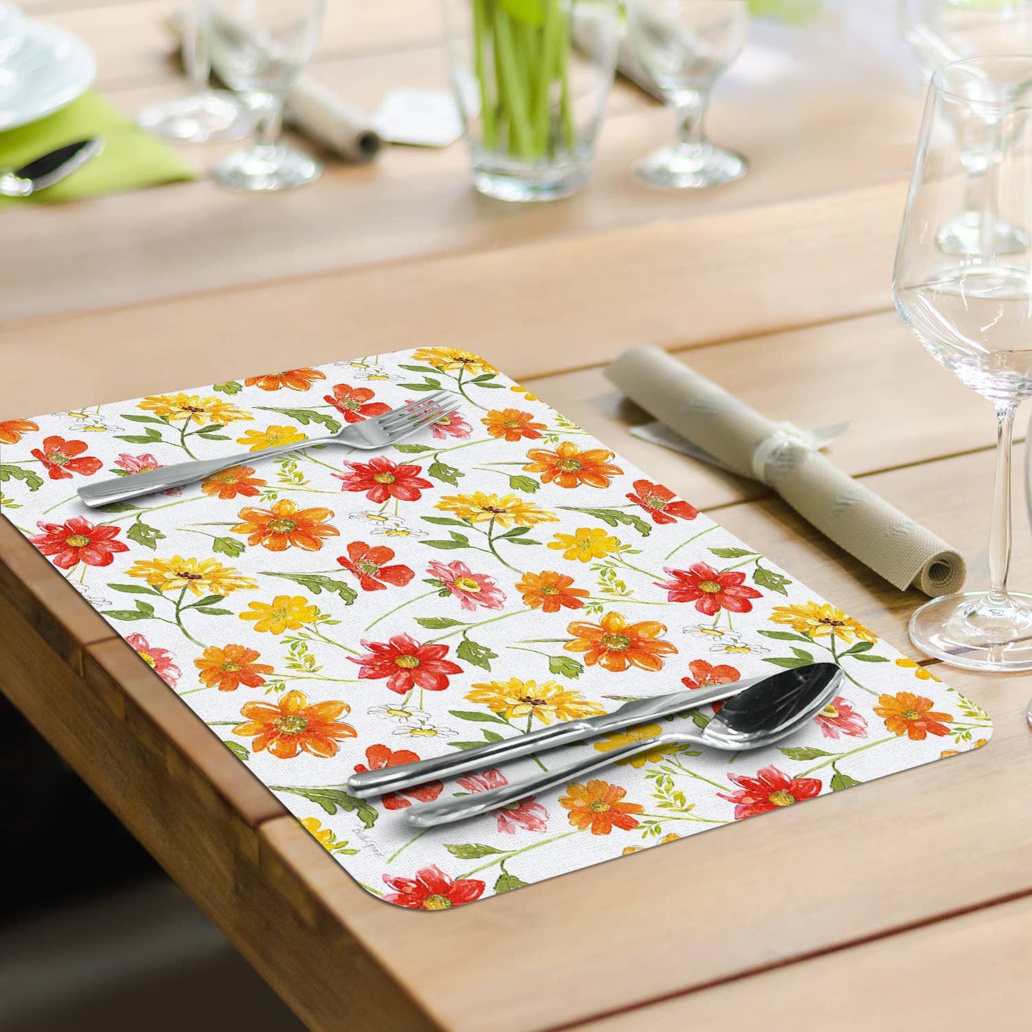 CounterArt/Highland Home/Thirstystone - Farmhouse Floral Reversible Rectangular Plastic Placemat