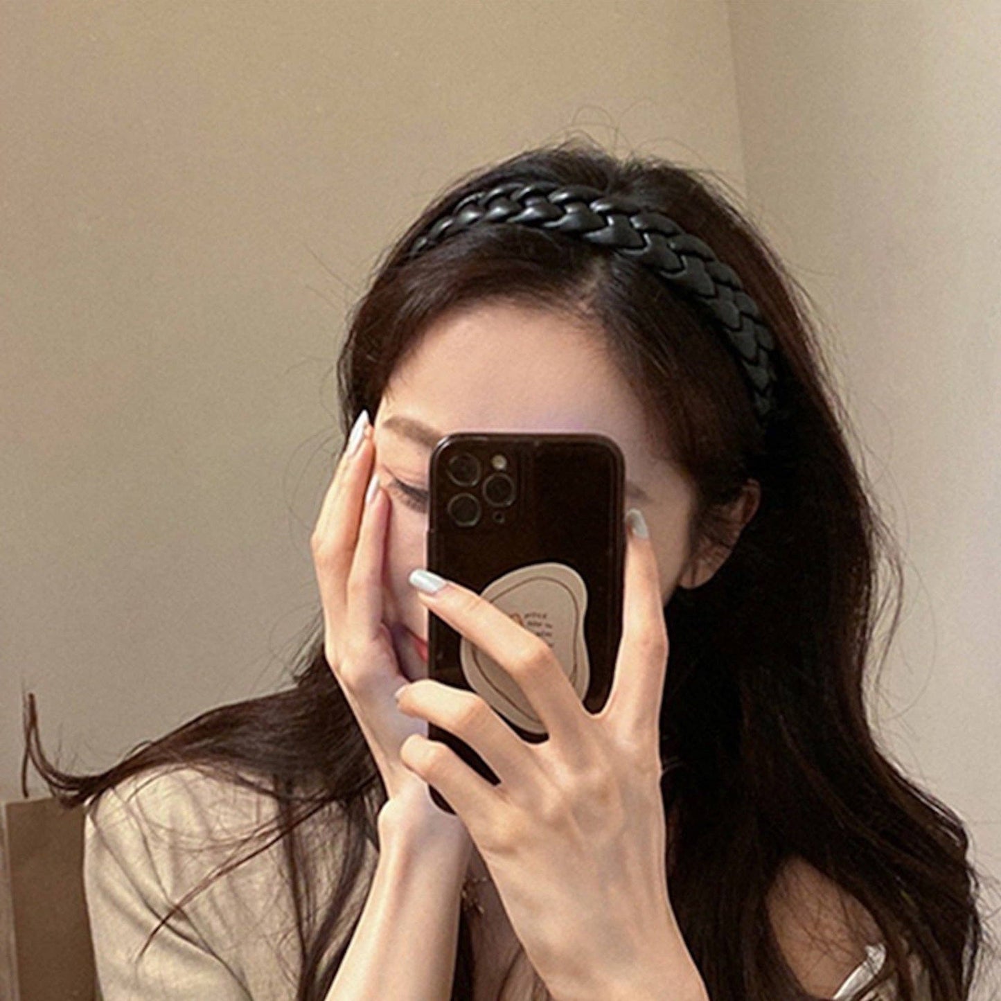 Cici’De Jewelry Amsterdam - Vintage style leather look braided hair band-black