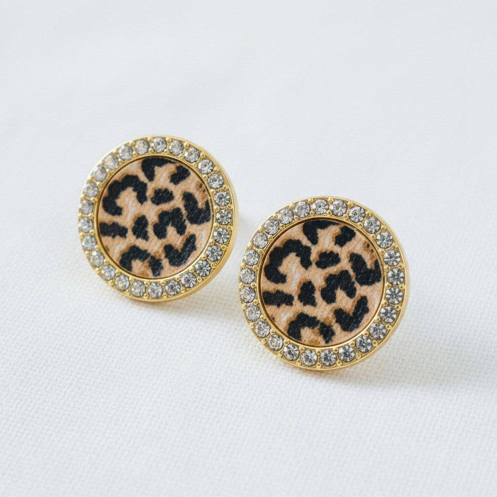 Ellemadera - Artistic Geometric Leopard Print Drop Earrings