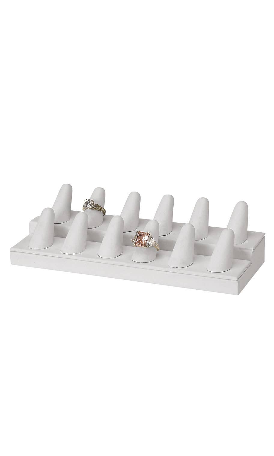 Store Supply Warehouse - White Faux Leather 12-Finger Ring Display
