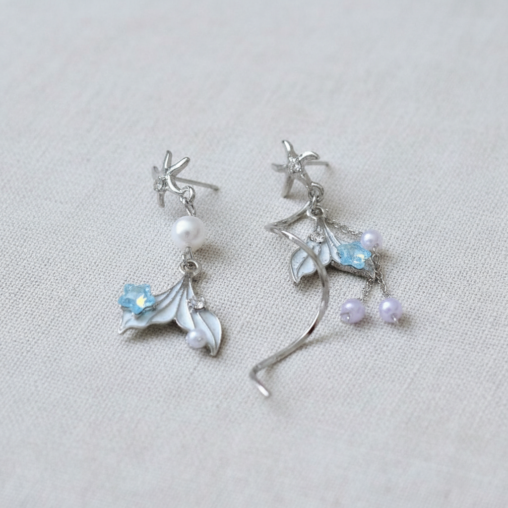 camilla dovey - Asymmetrical Pearl Starfish Drop Earrings
