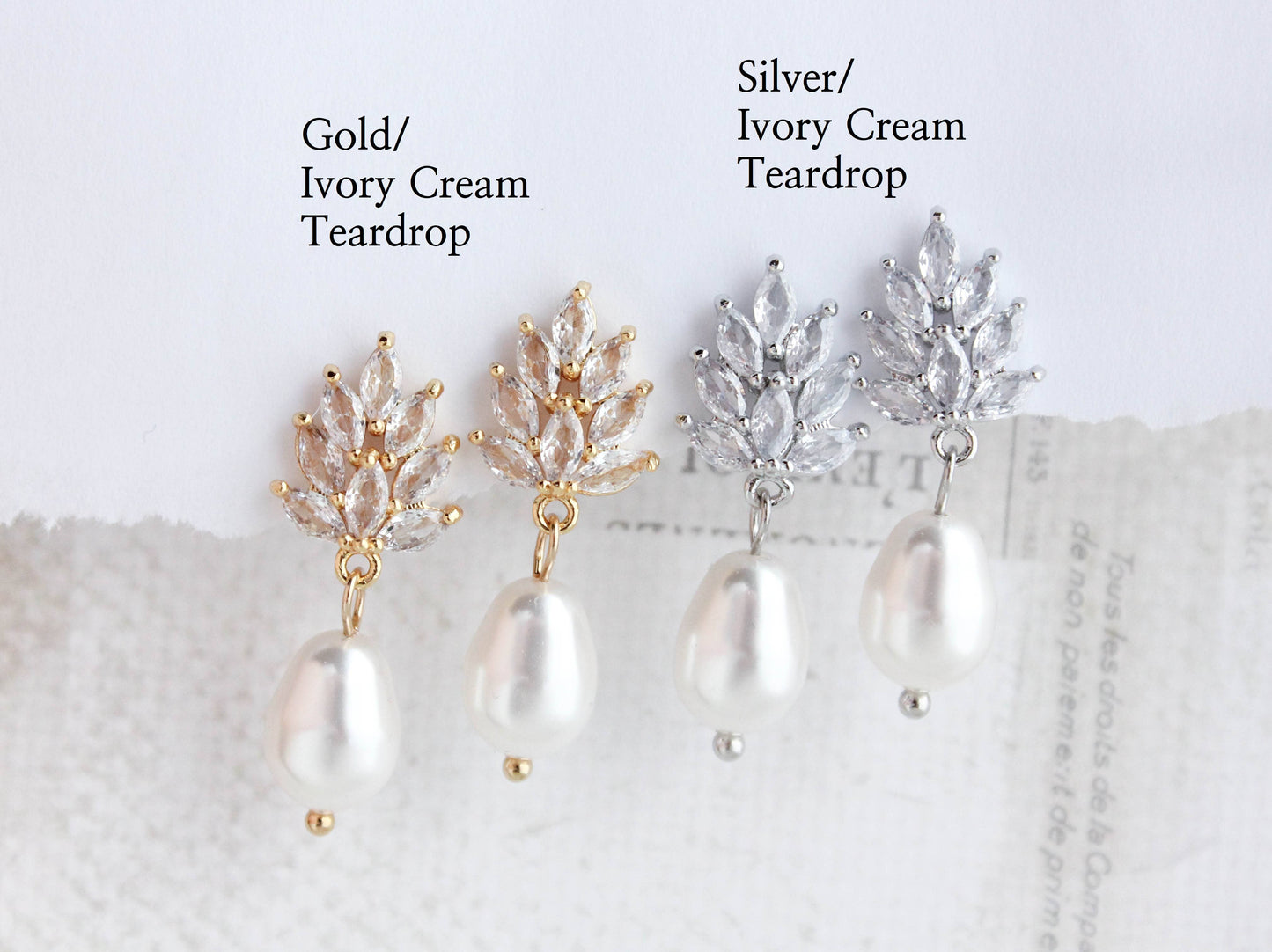 A Pocket of Posies - Glass Leaf Post Earrings - Pearl Drop: Silver Plated / Ivory Cream/Baroque Pearl