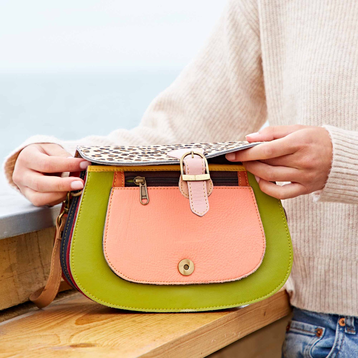 The Paper High Gift Company Limited - Recycled Leather Multicoloured Crossbody Bag - Handmade