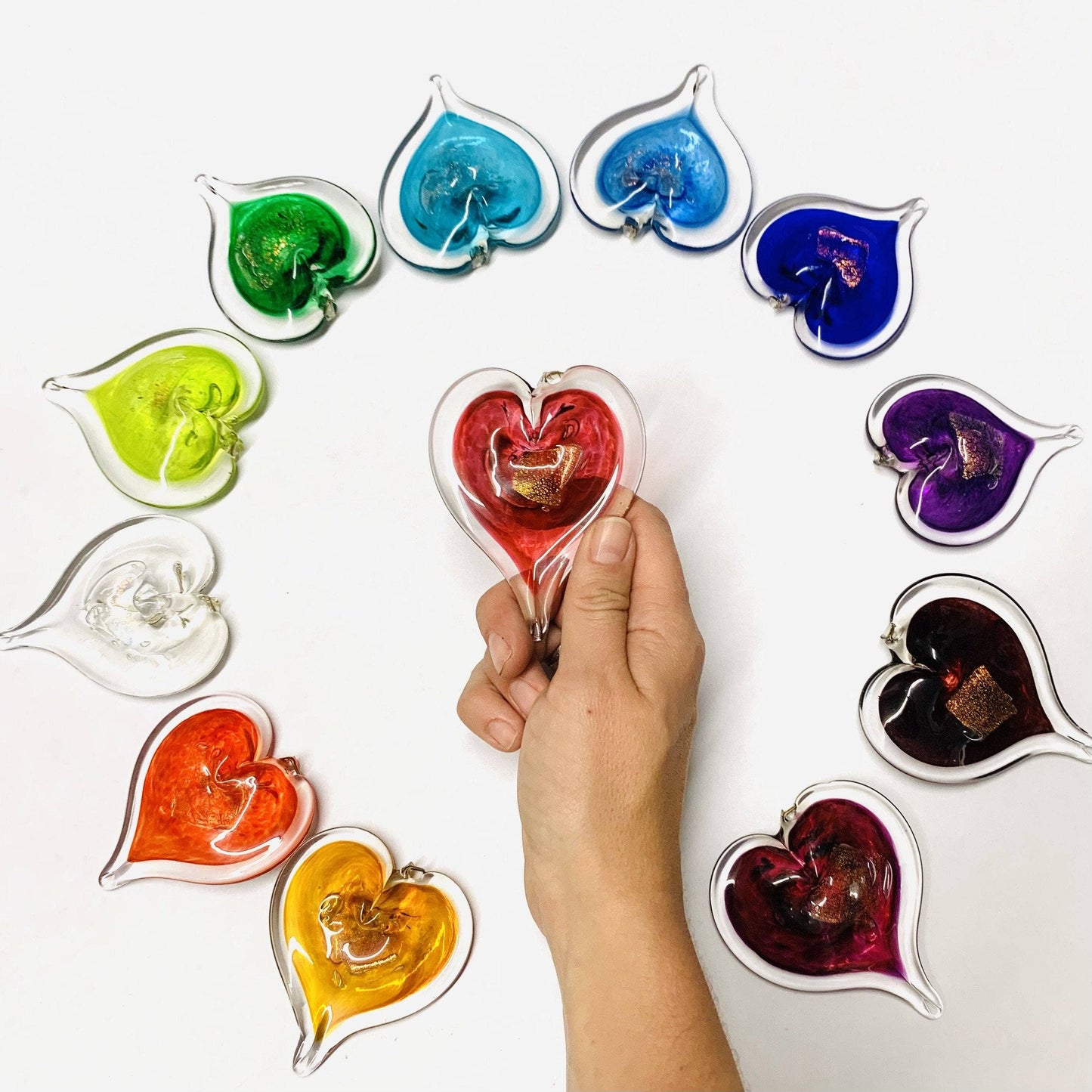 Luke Adams Glass - Birthstone Small 3" Hearts Set: 12 (1 of each)