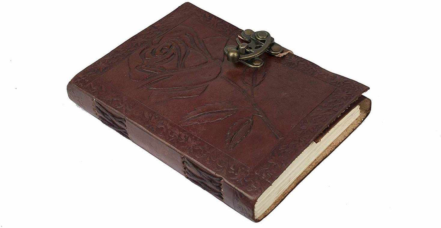 Tuzech Leather - TUZECH Genuine House Leather Journal Notebook Vintage Style Diary with Engraved Rose Brown (7 Inches)