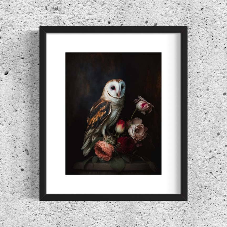 Salty Alyce - Owl Black and Gold Moody Dark Aesthetic Wall Art RD324