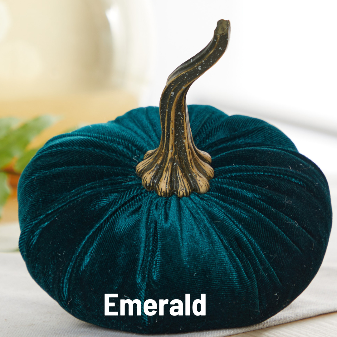Your Heart's Content - Pumpkin Large Velvet, Fall Decor, Shelf Sitter, Tablescape: Avocado