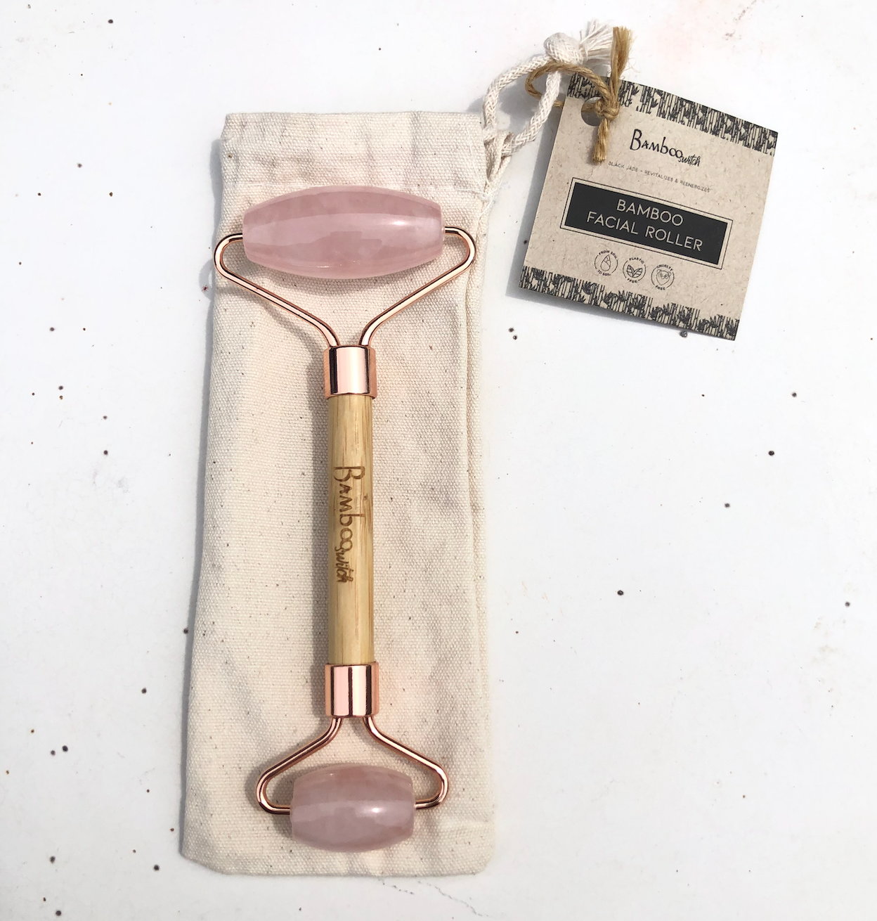 Bamboo Switch - Bamboo Facial Roller | Rose Quartz | Self Care Bestseller