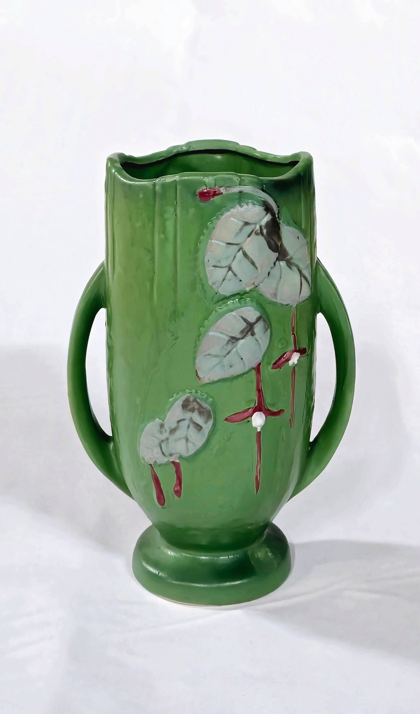 AA Importing - Roseville-Style, Fuschia Vase in Green & Brown, 8.5": Brown