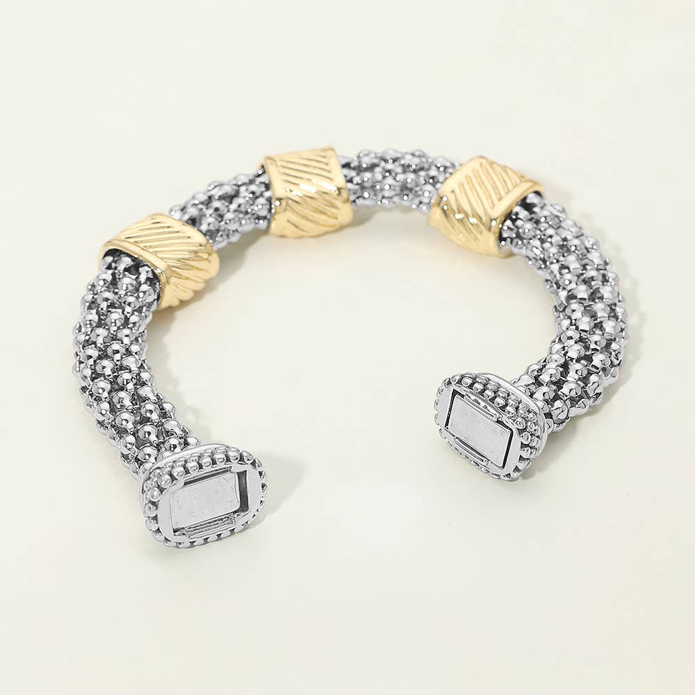 Sensibling Corp. - 14K Gold Plated Two Tone Sculpted Accent Textured Band Magnetic Bracelet