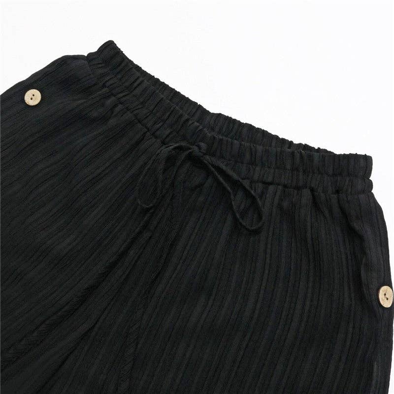 UZ Wholesale Store - Textured Black High-Waisted Wide Leg Pants: BLACK / M