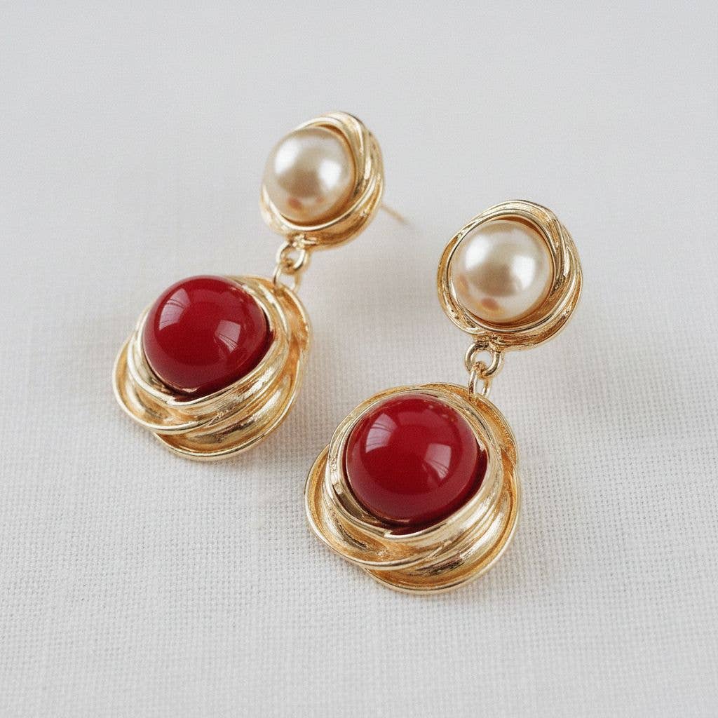 Ellemadera - Chic Geometric Champagne Rose Drop Earrings